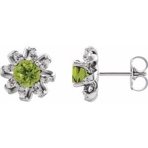 Natural Peridot Earrings With Natural Diamond Accents