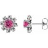 Platinum Natural Pink Tourmaline & 1/6 CTW Natural Diamond Halo-Style Earrings