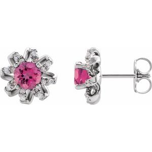 Natural Pink Tourmaline Earrings With Natural Diamond Accents