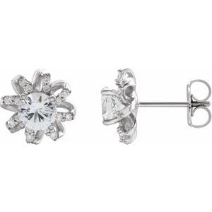 Natural White Sapphire Earrings With Natural Diamond Accents