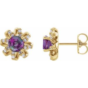 Lab-Grown Alexandrite Earrings With Natural Diamond Accents