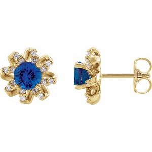 Natural Blue Sapphire Earrings With Natural Diamond Accents