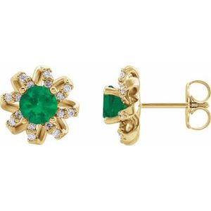 Lab-Grown Emerald Earrings With Natural Diamond Accents