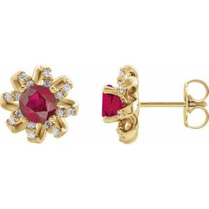 Natural Ruby Earrings With Natural Diamond Accents