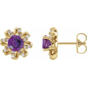 Natural Amethyst Earrings With Natural Diamond Accents