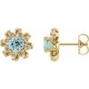 14K Yellow Natural Aquamarine & 1/6 CTW Natural Diamond Halo-Style Earrings