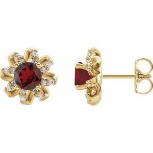 Natural Mozambique Garnet Earrings With Natural Diamond Accents