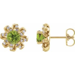 Natural Peridot Earrings With Natural Diamond Accents