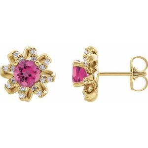 Natural Pink Tourmaline Earrings With Natural Diamond Accents