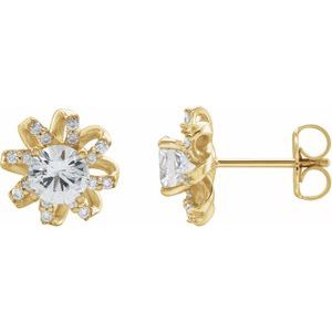 Natural White Sapphire Earrings With Natural Diamond Accents