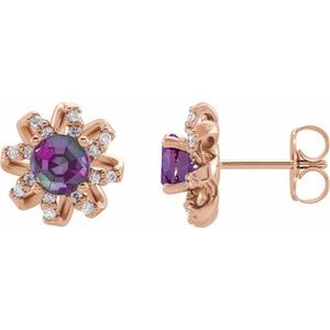 Lab-Grown Alexandrite Earrings With Natural Diamond Accents