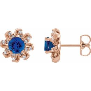 Natural Blue Sapphire Earrings With Natural Diamond Accents