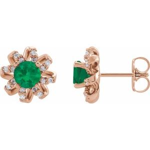 Natural Emerald Earrings With Natural Diamond Accents