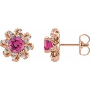 Natural Pink Tourmaline Earrings With Natural Diamond Accents