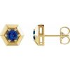 14K Yellow Lab-Grown Blue Sapphire Geometric Earrings