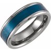 Blue PVD Tungsten 7 mm Beveled Grooved Band Size 9.5