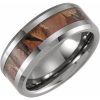 Tungsten 8 mm Beveled Band with Acacia Wood Inlay Size 7