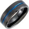 Black & Blue PVD Tungsten 8 mm Beveled Grooved Band Size 13.5