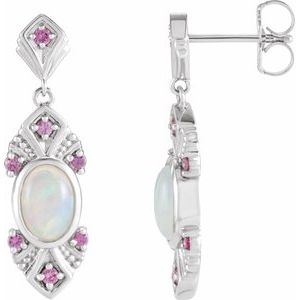 Natural Ethiopian Opal And Pink Sapphire Earrings