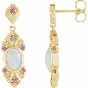 Natural Ethiopian Opal And Pink Sapphire Earrings