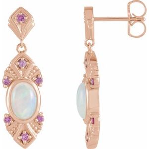 Natural Ethiopian Opal And Pink Sapphire Earrings