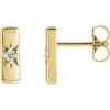 14K Yellow Natural White Sapphire Bar Earrings