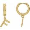 18K Yellow Initial F Hinged Huggie Earring