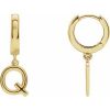 14K Yellow Initial Q Hinged Huggie Earring