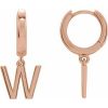 14K Rose Initial W Hinged Huggie Earring