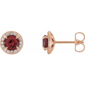 Natural Mozambique Garnet And 1/8 Ctw Natural Diamond Earrings