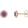 14K Rose 5 mm Natural Amethyst & 1/8 CTW Natural Diamond Earrings