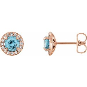 Natural Aquamarine And 1/8 Ctw Natural Diamond Earrings