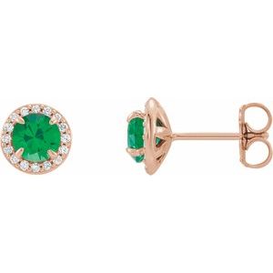 Natural Emerald And 1/8 Ctw Natural Diamond Earrings