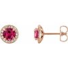 Lab-Grown Ruby And 1/8 Ctw Natural Diamond Earrings