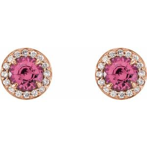 Natural Pink Tourmaline And 1/8 Ctw Natural Diamond Earrings