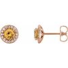 14K Rose 5 mm Natural Citrine & 1/8 CTW Natural Diamond Earrings