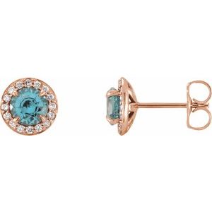 Natural Blue Zircon And 1/8 Ctw Natural Diamond Earrings