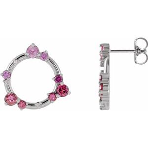 Natural Pink Multi-Gemstone And .03 Ctw Natural Diamond Circular Earrings