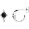 Sterling Silver Natural Black Onyx Geometric Hoop Earrings