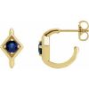 14K Yellow Natural Blue Sapphire Geometric Hoop Earrings