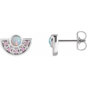 Natural Ethiopian Opal And Pink Sapphire Fan Earrings