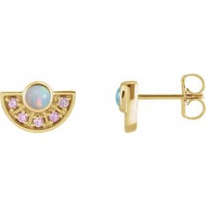 Natural Ethiopian Opal And Pink Sapphire Fan Earrings