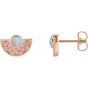 Natural Ethiopian Opal And Pink Sapphire Fan Earrings