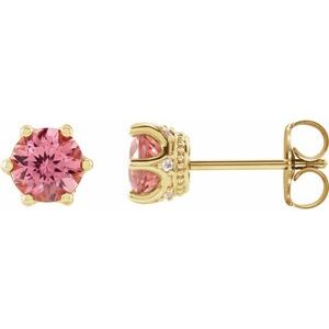 Natural Pink Tourmaline And .03 Ctw Natural Diamond Earrings