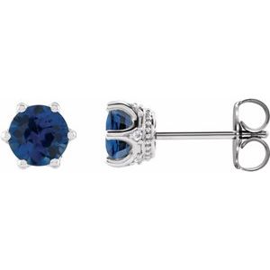 Lab-Grown Blue Sapphire And .03 Ctw Natural Diamond Earrings