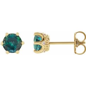 Lab-Grown Alexandrite And .03 Ctw Natural Diamond Earrings