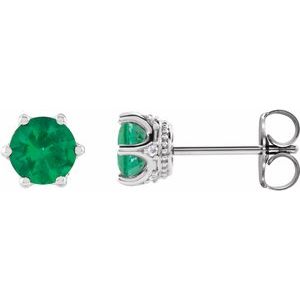 Lab-Grown Emerald And .03 Ctw Natural Diamond Earrings