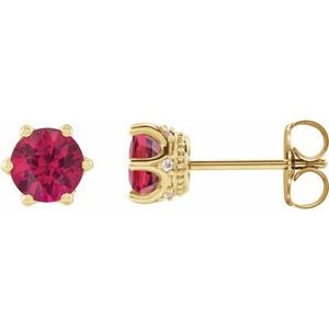 Lab-Grown Ruby And .03 Ctw Natural Diamond Earrings