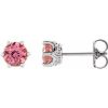 14K White 4 mm Natural Pink Tourmaline & .03 CTW Natural Diamond Crown Earrings