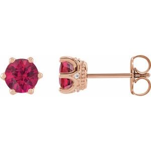 Lab-Grown Ruby And .03 Ctw Natural Diamond Earrings